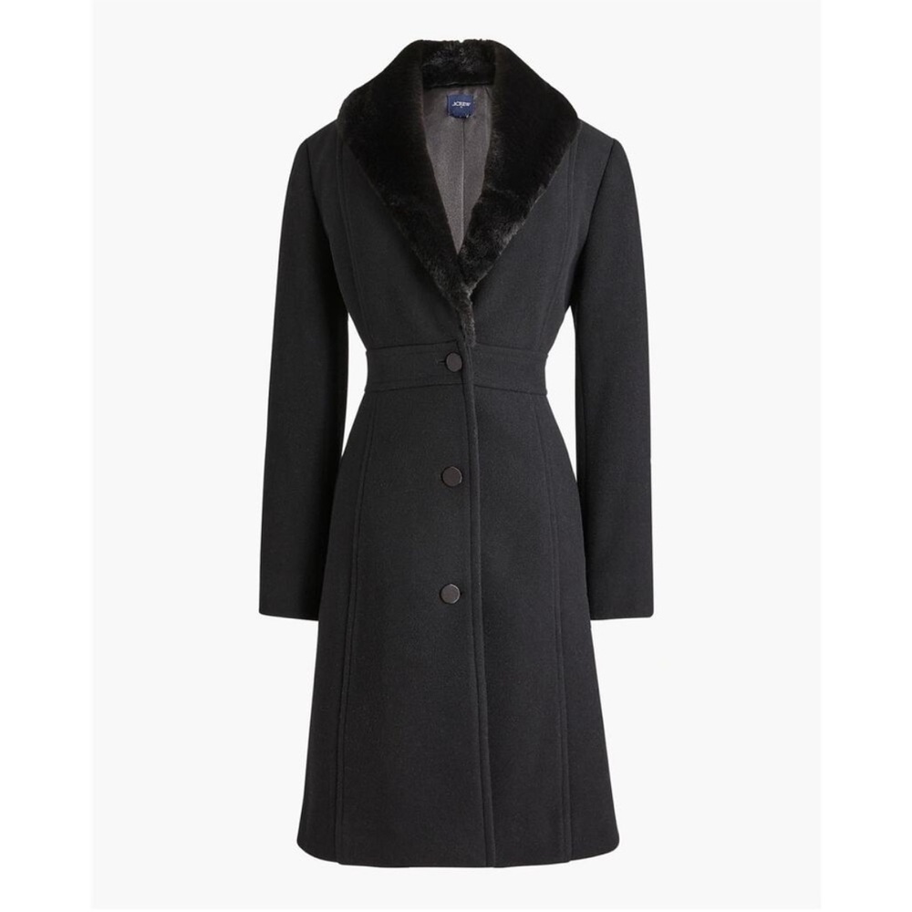 J. Crew Petite lady day coat with faux-fur shawl collar CO112 $398 wool blend